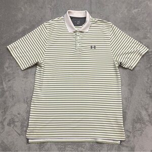 Under Armour Loose Heat Gear Golf Polo Shirt Men Large Gray Green White Stretch